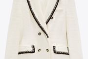 Zara Ecru Textured Double Breasted Blazer XL