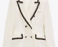 Zara Ecru Textured Double Breasted Blazer XL