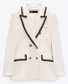 Zara Ecru Textured Double Breasted Blazer XL