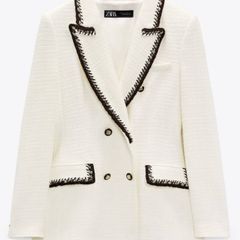 Zara Ecru Textured Double Breasted Blazer XL