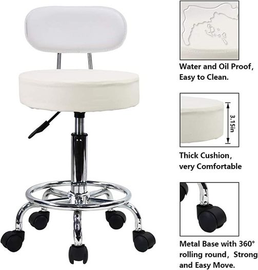 PU Leather Rolling Stool Mid-Back with Footrest Height Adjustable Office Computer Home Drafting Swivel Task Chair with Wheels MULTIPLE COLOURS AVAILABLE (FREE POSTAGE)