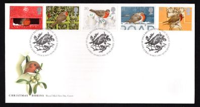1995 Great Britain Christmas (Christmas Robins) Commemorative Stamps Royal Mail Addressed First Day Cover (FDC)