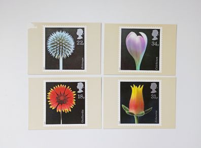 Vintage Royal Mail Stamp postcards flowers 20th January 1987  4 postcards