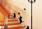 Cat & Lamp Birds Wall Stickers/Wall Paper Decals Art Decor Mural