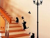 Cat & Lamp Birds Wall Stickers/Wall Paper Decals Art Decor Mural