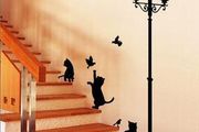Cat &amp; Lamp Birds Wall Stickers/Wall Paper Decals Art Decor Mural