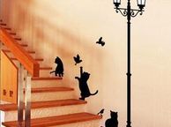 main image for ad Cat &amp; Lamp Birds Wall Stickers/Wall Paper Decals Art Decor Mural