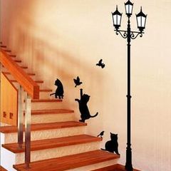 Cat & Lamp Birds Wall Stickers/Wall Paper Decals Art Decor Mural