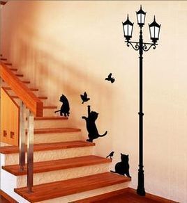 Cat & Lamp Birds Wall Stickers/Wall Paper Decals Art Decor Mural