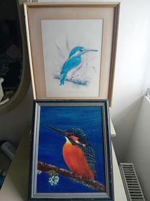 A pair of vintage kingfisher paintings
