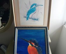 A pair of vintage kingfisher paintings