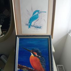A pair of vintage kingfisher paintings