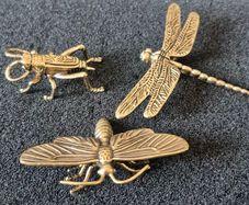 3 brass Insects, Solid brass.