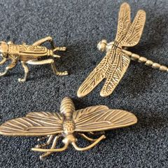 3 brass Insects, Solid brass.