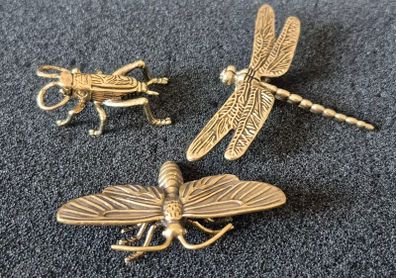 3 brass Insects, Solid brass.