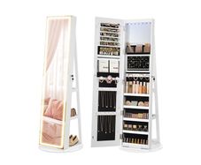 Full Length Mirror Jewellery Cabinet with LED Lights  Lockable Storage Organiser