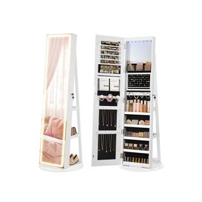Full Length Mirror Jewellery Cabinet with LED Lights  Lockable Storage Organiser