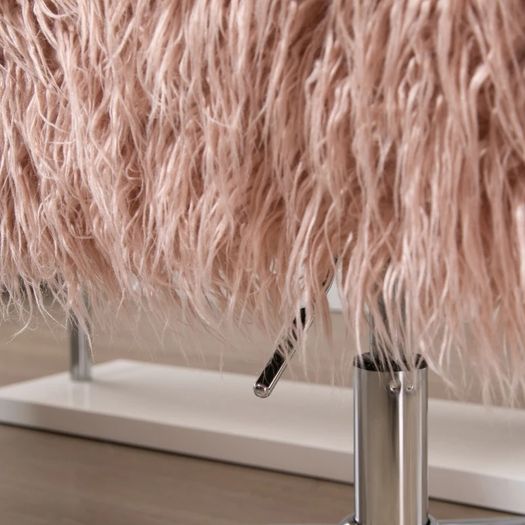 Faux Fur Computer Desk Chair, Vanity Chair with Adjustable Height, Swivel Wheels for Office, Bedroom, Pink