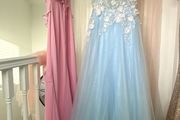 Light Blue Sweetheart 3D Floral Sequin Tulle Glitter A-Line Long Gown