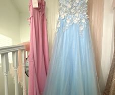 Light Blue Sweetheart 3D Floral Sequin Tulle Glitter A-Line Long Gown