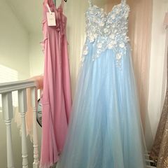Light Blue Sweetheart 3D Floral Sequin Tulle Glitter A-Line Long Gown