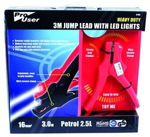 Heavy Duty 3M Jump Lead with LED Lights