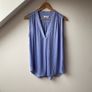 Vince Sleeveless Band-Collar Silk V-Neck Blouse Periwinkle Image 2