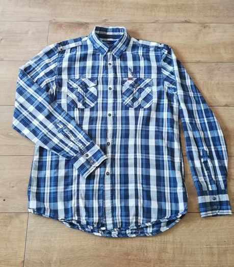 Diesel Mens blue/white check long sleeve Shirt with snap buttons Medium size