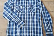 Diesel Mens blue/white check long sleeve Shirt with snap buttons Medium size