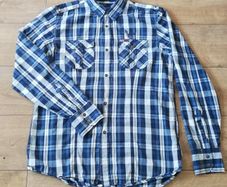 Diesel Mens blue/white check long sleeve Shirt with snap buttons Medium size