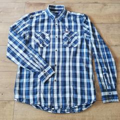 Diesel Mens blue/white check long sleeve Shirt with snap buttons Medium size