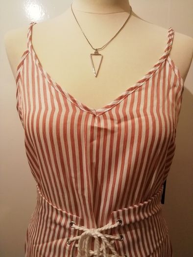 Pretty Little Thing Rust Stripe Tie Waist Dress New With Tags  Size UK12 CAN POST