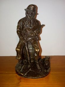 Irish Bronze Figurine - The Fiddler and his Dog (Small Chip)