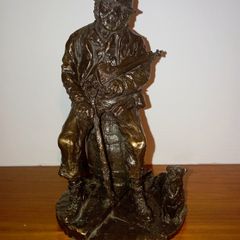 Irish Bronze Figurine - The Fiddler and his Dog (Small Chip)