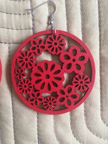 Earrings, laser cut wood - Red