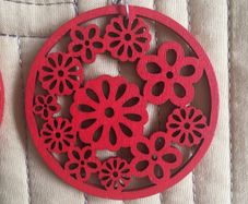Earrings, laser cut wood - Red