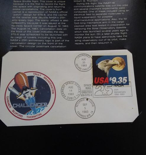 USA Stamps : NASA : 25th Anniversary - The STS-8 Challenger Flight Cover - " Space Mail " - 1983