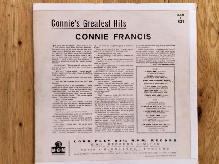 Connie Francis.Connie's Greatest Hits.50's-60's.Mono.MGM Rec.Original.Exc.cond.