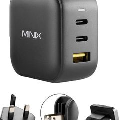 MINIX 66W Turbo 3-Port GaN Wall Charger 2 x USB-C Fast Charging Adapter, 1 x USB-A Quick Charge 3.0, Compatible with Laptop, iPad Pro, iPhone 14 Pro,Max XR XS X SE2 and More (NEO P1) - Boxed!