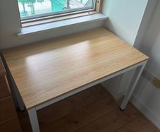 Office table, wood and white. Perfect dimensions for small offices / rooms.