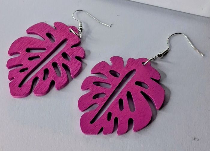 Hot Pink Monstera Leaf Earrings
