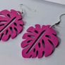 Hot Pink Monstera Leaf Earrings Image 6