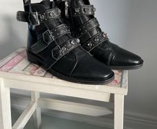 ankle boots Stradivarius black leather biker style boot size 40