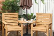 Wooden Garden Love Seat  with Coffee Table and Parasol Hole