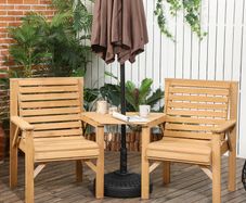 Wooden Garden Love Seat  with Coffee Table and Parasol Hole