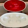 Vintage 1980s Red and White Glossy Egg Storage Hen Shaped Italy Image 7
