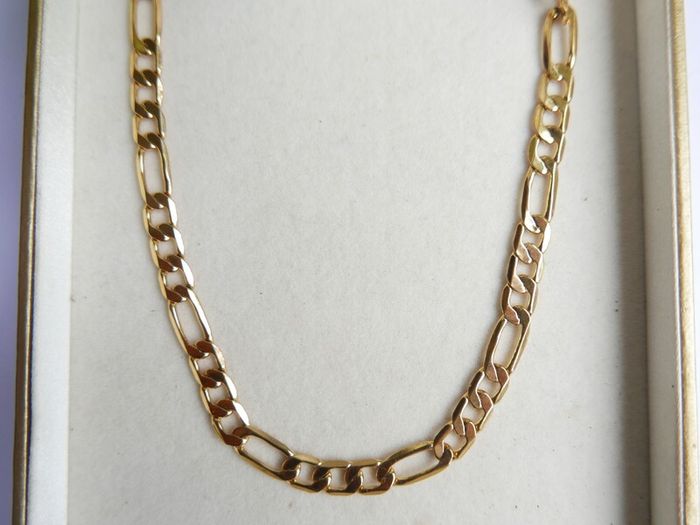 MEN'S 24ct Yellow Gold Plated Figaro Chain Necklace length 19"