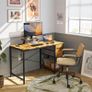 Computer Desk with Drawers Power Outlets 100x50cm Home Office Monitor Stand Gaming Table Reversible Storage Shelf Hook Small PC Workstation for Study Work Write Brown Image 2