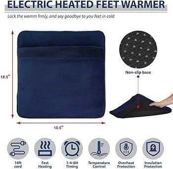 Heated Electric Pad for Foot, Double-Sided Heating, 9 Fast Heating Settings 2H Auto Shut Off, Electric Fast Heat Pad with Heat Settings Navy Blue