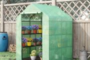 Walk in Garden Greenhouse with Shelves Polytunnel Steeple Green house Grow House Removable Cover 143x138x190cm, Green
